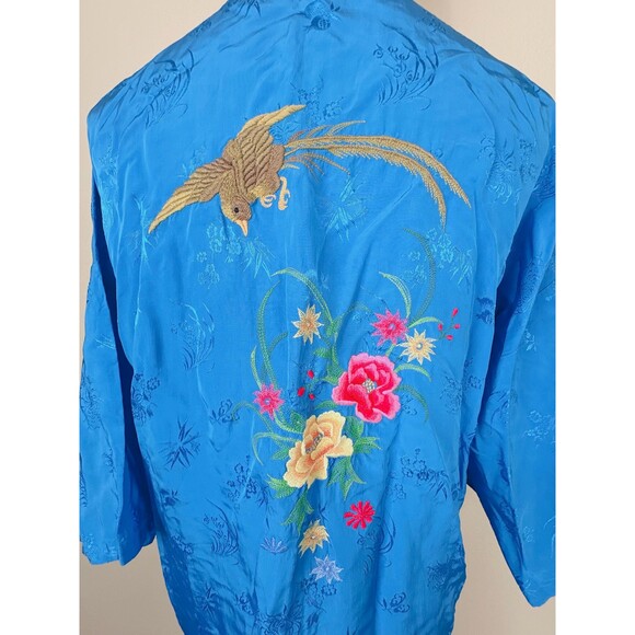 1970s Vintage Health China Rayon Mini Robe / 70s Phoenix Floral Embroidered - Picture 6 of 7
